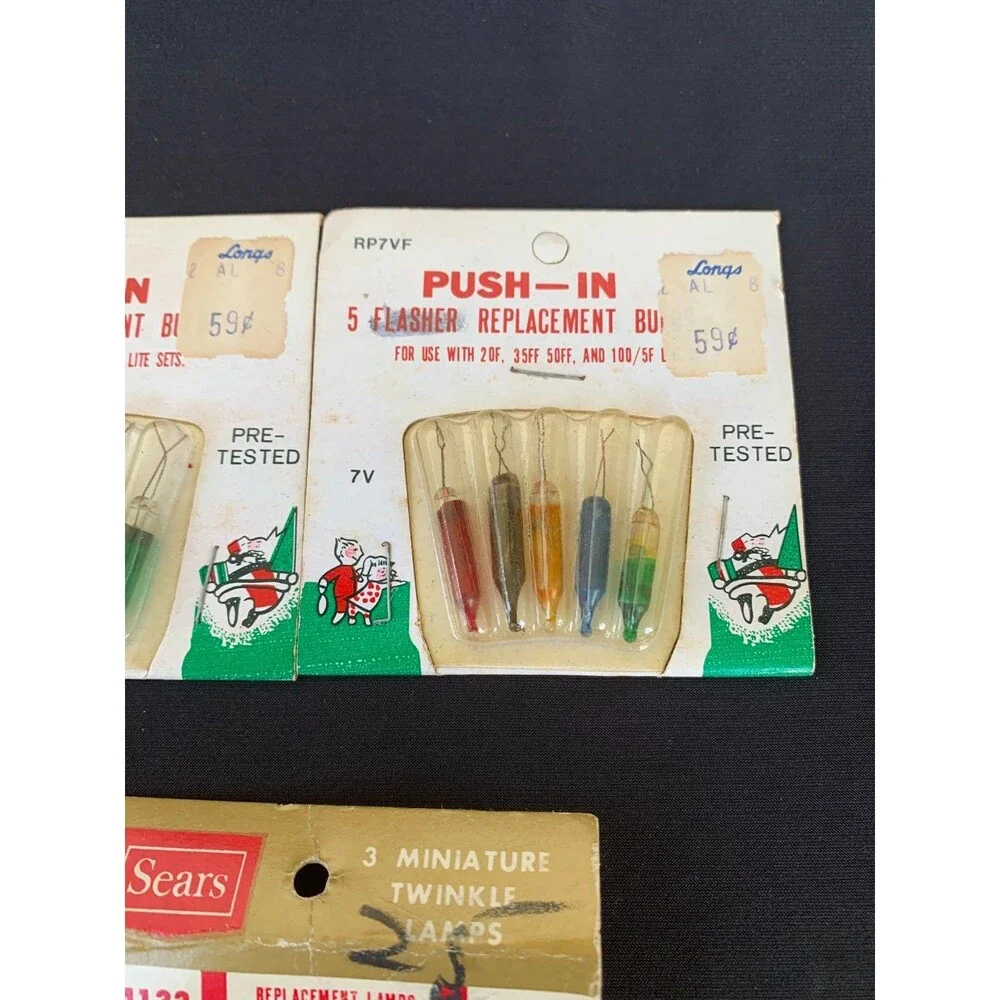 Vintage Push-in Flasher Replacement Bulbs Christmas Mini Lights 4 Packs & Extras